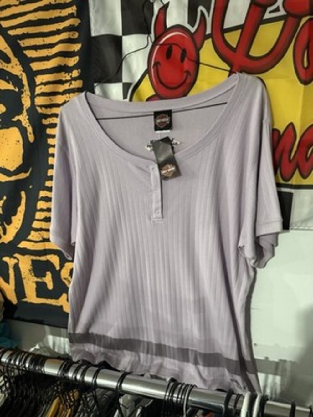 Harley-Davidson Women’s Purple Ribbed Knit Henley Scoop Neck Logo T-Shirt 2W